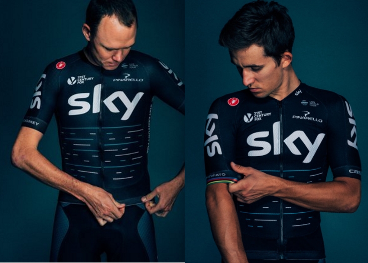 2017 Abbigliamento Ciclismo Sky Blu e Nero Manica Corta e Salopette